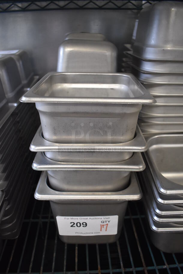 17 Stainless Steel 1/6 Size Drop In Bins. 1/6x6. 17 Times Your Bid!