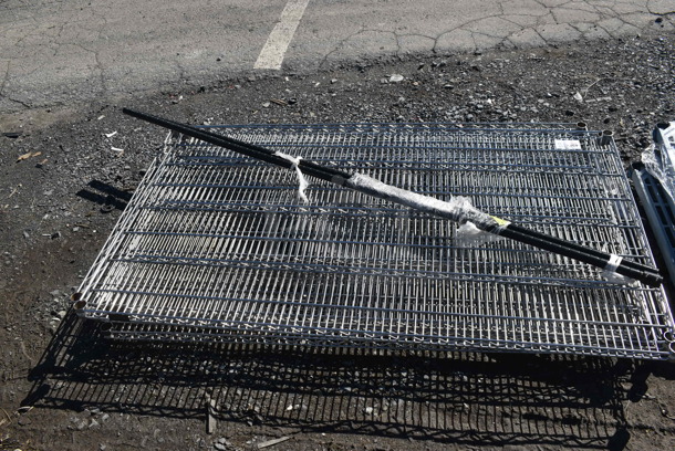 ALL ONE MONEY! Lot of 5 Chrome Finish Wire Shelves w/ 2 Poles. 60x36x1.5 - Image 4 of 4