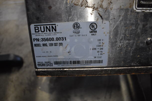 2012 Bunn MHG Stainless Steel Commercial Countertop 2 Hopper Coffee Bean Grinder. 120 Volts, 1 Phase. 9x17x29. Tested and Working! - Image 7 of 7