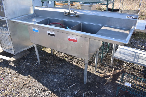 Duke Stainless Steel Commercial 3 Bay Sink w/ Dual Drain Boards, Faucet and Handles. 84x30x43. Bays 16x21x13. Drain Boards 17x23x1 - Image 2 of 10