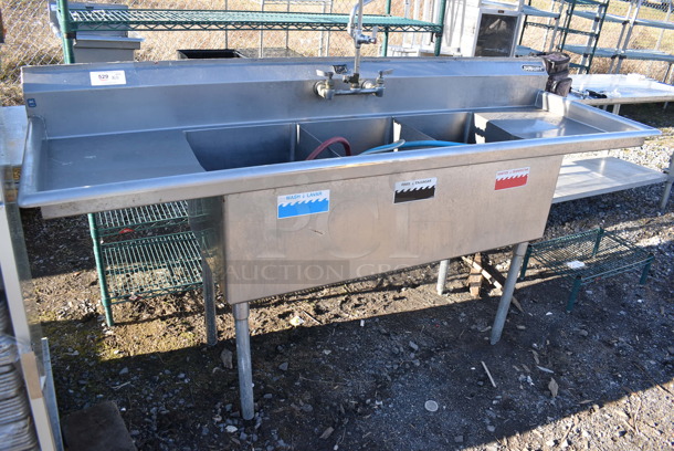 Duke Stainless Steel Commercial 3 Bay Sink w/ Dual Drain Boards, Faucet and Handles. 84x30x43. Bays 16x21x13. Drain Boards 17x23x1 - Image 3 of 10