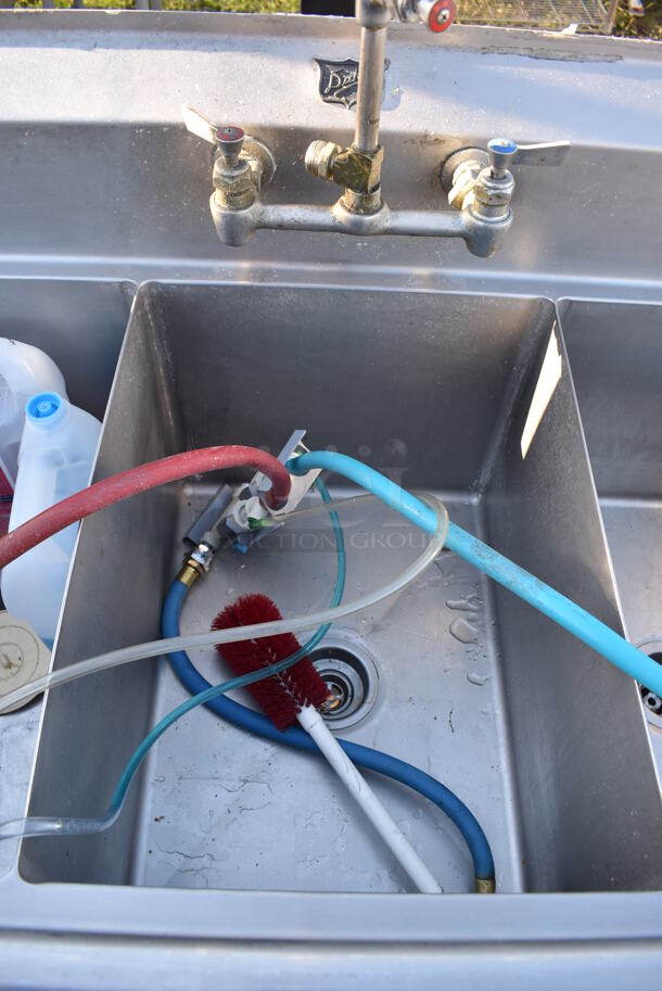 Duke Stainless Steel Commercial 3 Bay Sink w/ Dual Drain Boards, Faucet and Handles. 84x30x43. Bays 16x21x13. Drain Boards 17x23x1 - Image 6 of 10