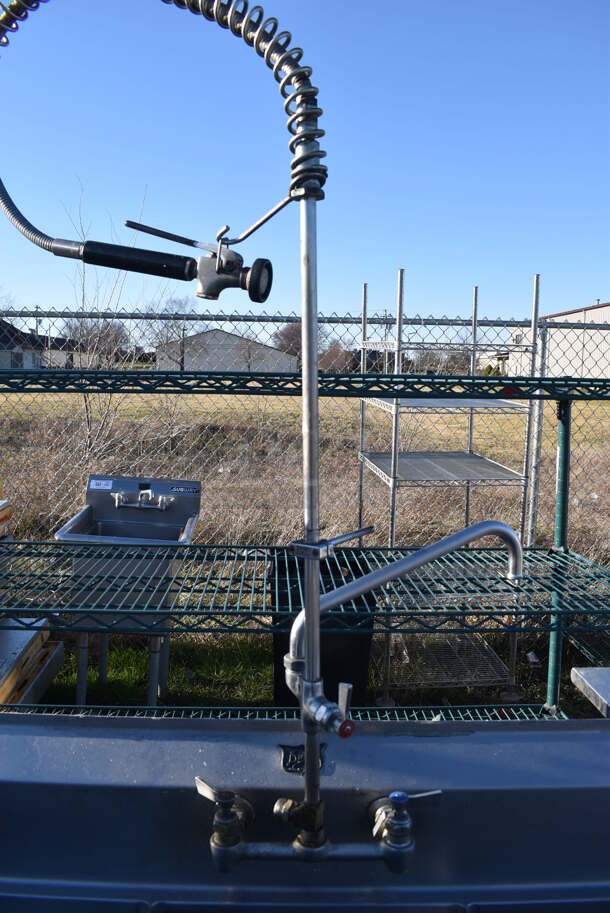 Duke Stainless Steel Commercial 3 Bay Sink w/ Dual Drain Boards, Faucet and Handles. 84x30x43. Bays 16x21x13. Drain Boards 17x23x1 - Image 8 of 10