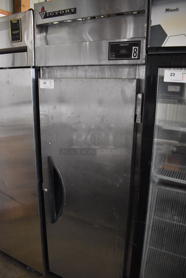 Victory VF-1 Stainless Steel Commercial Single Door Reach In Freezer on Commercial Casters. 115 Volts, 1 Phase. 26.5x33.5x84. Tested and Does Not Power On