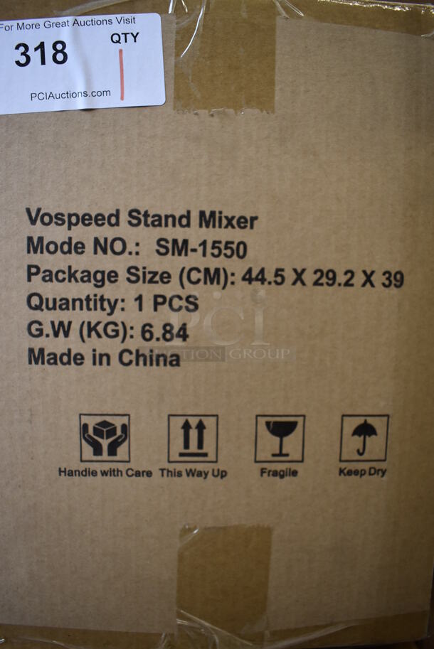 BRAND NEW IN BOX! Vospeed SM-1550 Metal Countertop 6-Speed Tilt-Head 8.5 Quart Stand Mixer w/ Stainless Steel Mixing Bowl, Beater, Dough Hook and Whisk Attachments - Image 7 of 7