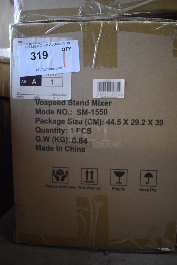 BRAND NEW IN BOX! Vospeed SM-1550 Metal Countertop 6-Speed Tilt-Head 8.5 Quart Stand Mixer w/ Stainless Steel Mixing Bowl, Beater, Dough Hook and Whisk Attachments - Image 7 of 7