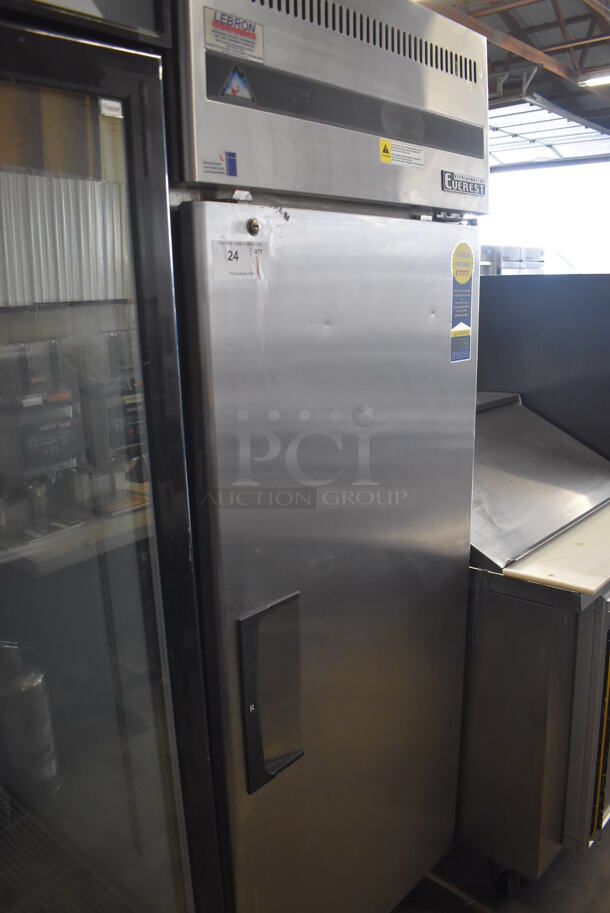 Everest ESR1 Stainless Steel Commercial Single Door Reach In Cooler w/ Poly Coated Racks on Commercial Casters. 115 Volts, 1 Phase. 29x32x79. Tested and Powers On But Does Not Get Cold - Image 3 of 5