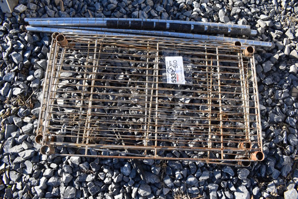 ALL ONE MONEY! Lot of 3 Chrome Finish Wire Shelves w/ 4 Poles. 23.5x13.5x1.5, 31" - Image 1 of 3