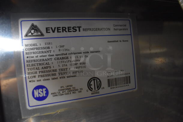 Everest ESR1 Stainless Steel Commercial Single Door Reach In Cooler w/ Poly Coated Racks on Commercial Casters. 115 Volts, 1 Phase. 29x32x79. Tested and Powers On But Does Not Get Cold - Image 5 of 5