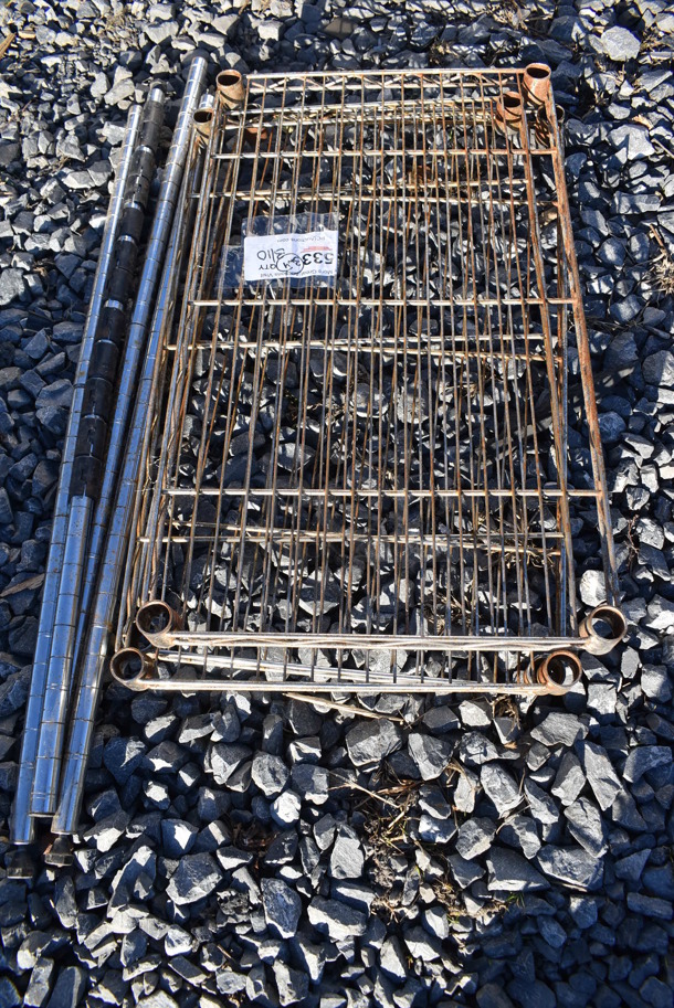 ALL ONE MONEY! Lot of 3 Chrome Finish Wire Shelves w/ 4 Poles. 23.5x13.5x1.5, 31" - Image 2 of 3