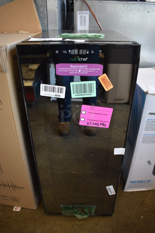 NutriChef PKCWCDS188 Metal Commercial Single Door Mini Wine Chiller Merchandiser. 115 Volts, 1 Phase. 13x19.5x33. Tested and Powers On But Does Not Get Cold - Image 1 of 6