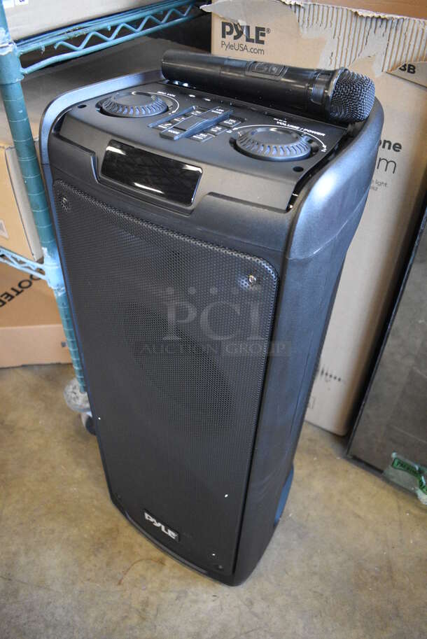 IN ORIGINAL BOX! Pyle PSUFM1288B Portable PA Speaker System and Microphone System. 13x13x31 - Image 2 of 12