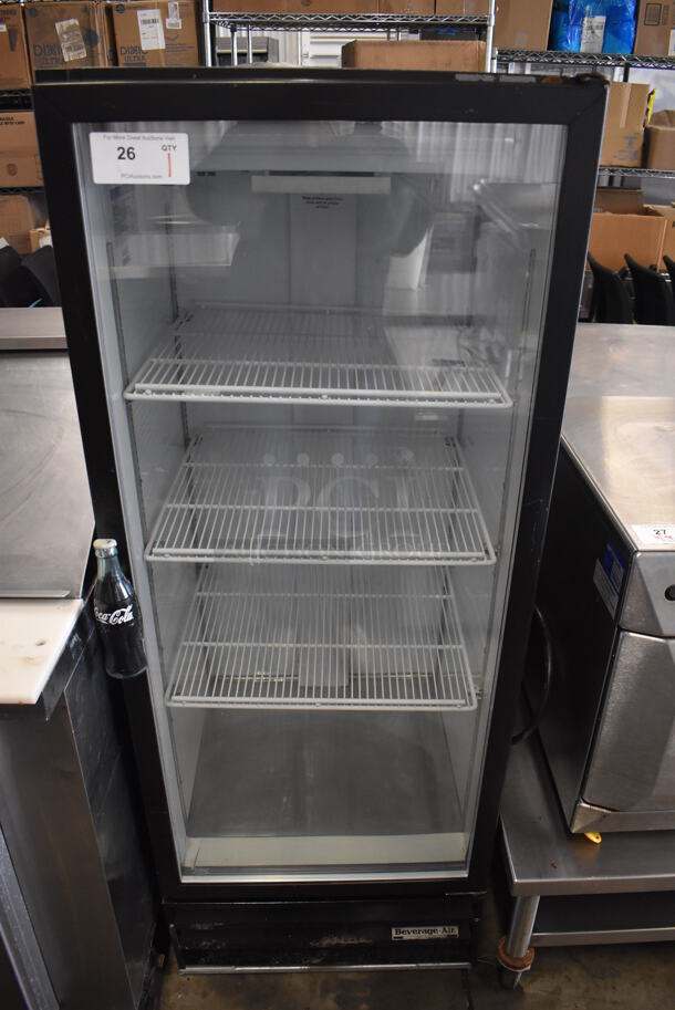 Beverage Air Metal Commercial Single Door Reach In Cooler Merchandiser w/ Poly Coated Racks. 115 Volts, 1 Phase. 24x26x62. Tested and Powers On But Does Not Get Cold