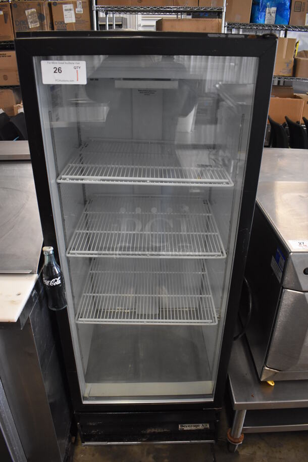 Beverage Air Metal Commercial Single Door Reach In Cooler Merchandiser w/ Poly Coated Racks. 115 Volts, 1 Phase. 24x26x62. Tested and Powers On But Does Not Get Cold - Image 1 of 6