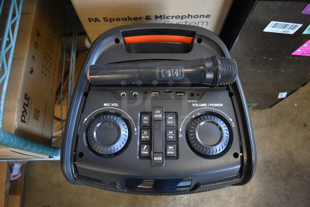 IN ORIGINAL BOX! Pyle PSUFM1288B Portable PA Speaker System and Microphone System. 13x13x31 - Image 4 of 12