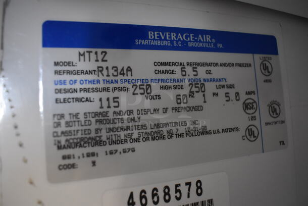 Beverage Air Metal Commercial Single Door Reach In Cooler Merchandiser w/ Poly Coated Racks. 115 Volts, 1 Phase. 24x26x62. Tested and Powers On But Does Not Get Cold - Image 6 of 6