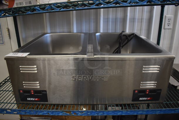 LIKE NEW! ServIt FW200D Stainless Steel Commercial Full Size Electric Countertop Dual Well Food Warmer. 120 Volts, 1 Phase. Unit Has Only Been Used a Few Times! 30.5x23x10. Tested and Working!