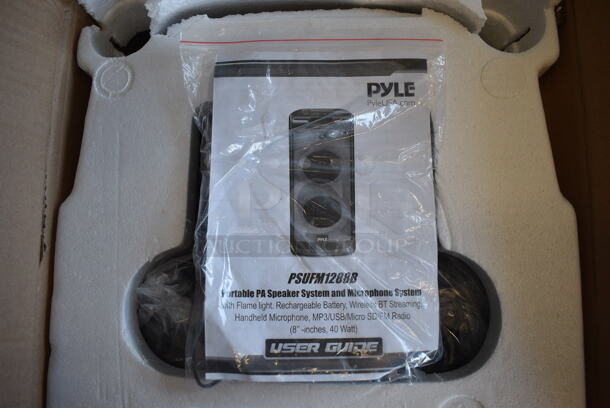 IN ORIGINAL BOX! Pyle PSUFM1288B Portable PA Speaker System and Microphone System. 13x13x31 - Image 10 of 12
