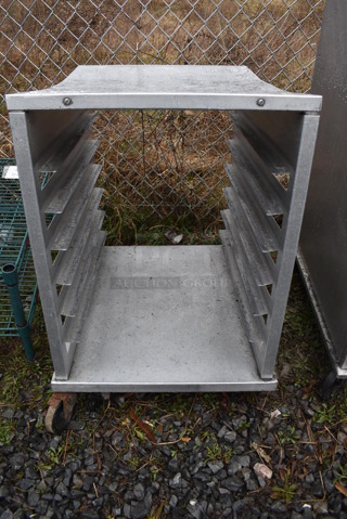 Metal Commercial Pan Transport Rack on Commercial Casters. Missing 3 Casters. 21x27x31