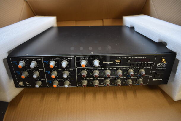 BRAND NEW SCRATCH AND DENT! Pyle PT12050CH 12 Channel Mixing Amplifier. 17x11x4 - Image 1 of 6