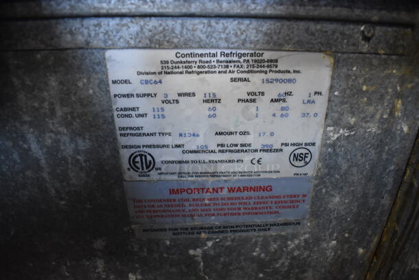 Continental CBC64 Metal Commercial Bottled Back Bar Cooler w/ 2 Sliding Lids. 115 Volts, 1 Phase. 64x27.5x36.5. Tested and Working! - Image 7 of 8