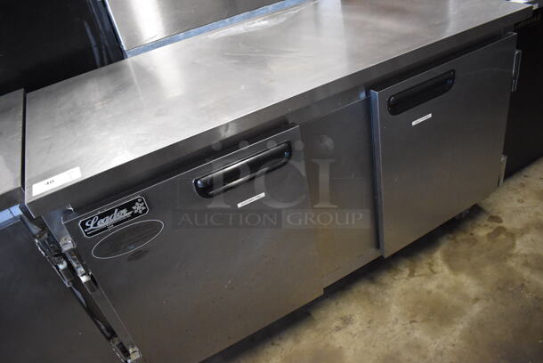 2017 Leader ESLB60 S/C Stainless Steel Commercial 2 Door Undercounter Cooler on Commercial Casters. 115 Volts, 1 Phase. 60x32x36. Tested and Powers On But Does Not Get Cold - Image 3 of 7
