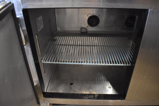 2017 Leader ESLB60 S/C Stainless Steel Commercial 2 Door Undercounter Cooler on Commercial Casters. 115 Volts, 1 Phase. 60x32x36. Tested and Powers On But Does Not Get Cold - Image 4 of 7
