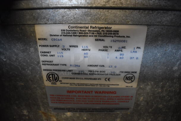 Continental CBC64 Metal Commercial Bottled Back Bar Cooler w/ 2 Sliding Lids. 115 Volts, 1 Phase. 64x27.5x36.5. Tested and Working! - Image 5 of 8