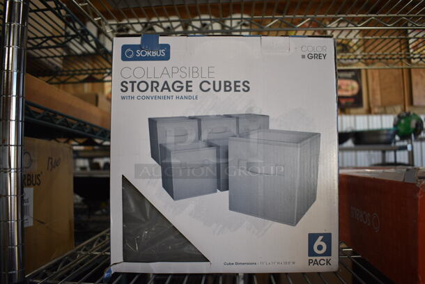 BRAND NEW IN BOX! 6 Sorbus Gray Collapsible Storage Cubes. 11x11x10.5 - Image 1 of 4