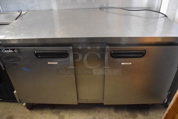 2017 Leader ESLB60 S/C Stainless Steel Commercial 2 Door Undercounter Cooler on Commercial Casters. 115 Volts, 1 Phase. 60x32x36. Tested and Powers On But Does Not Get Cold - Image 1 of 5