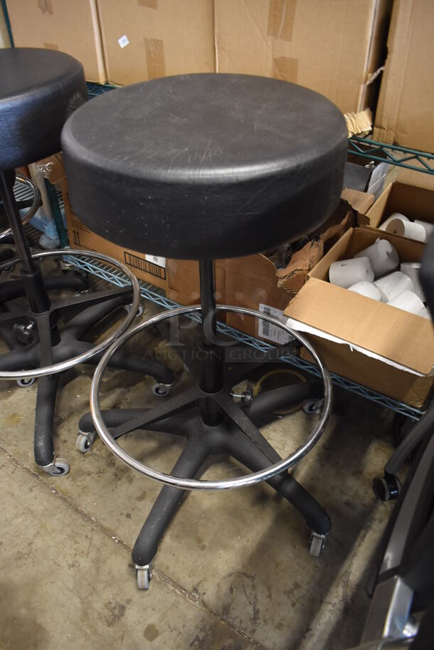 6 Stools on Casters. 5 Have Foot Rest Bar. Includes 25x25x33, 24x24x23. 6 Times Your Bid! - Image 2 of 7