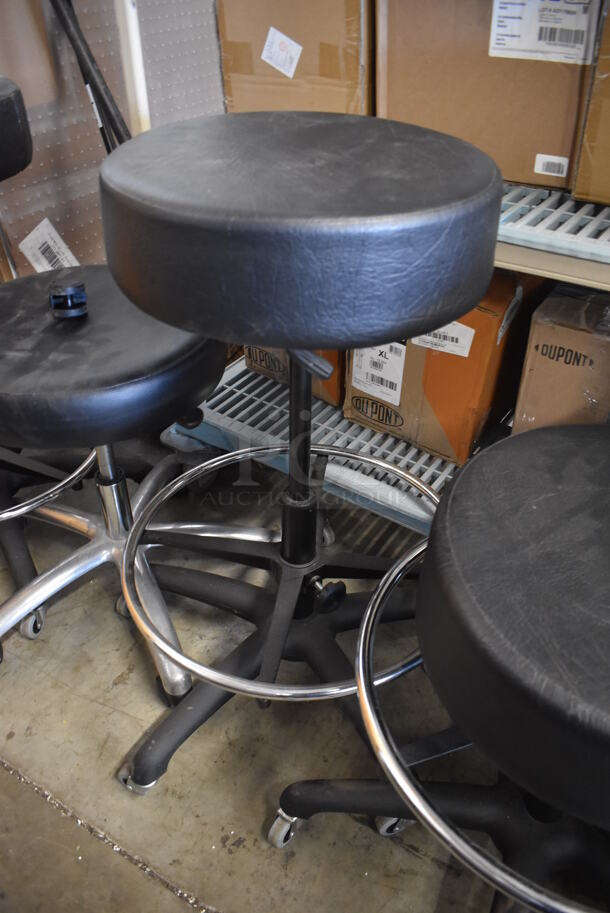 6 Stools on Casters. 5 Have Foot Rest Bar. Includes 25x25x33, 24x24x23. 6 Times Your Bid! - Image 5 of 7