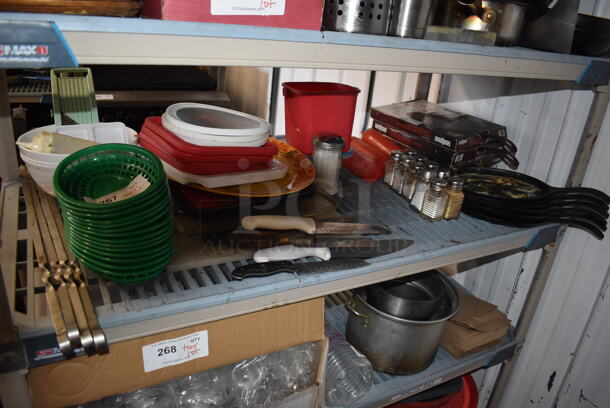 ALL ONE MONEY! Tier Lot of Various Items Including Cast Iron Skillets, Poly Food Baskets and Utensils - Image 2 of 6