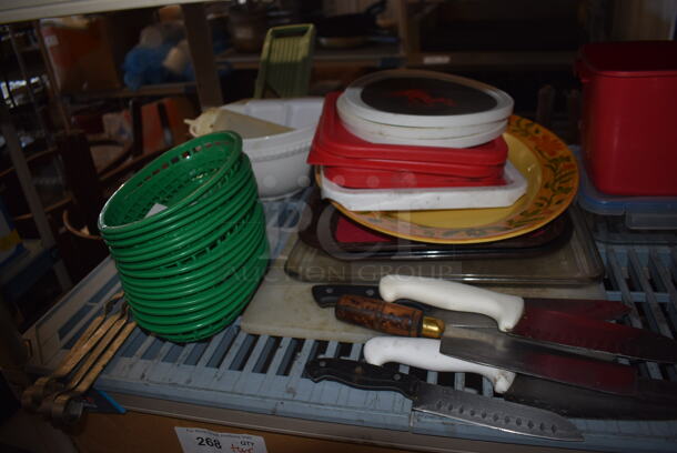 ALL ONE MONEY! Tier Lot of Various Items Including Cast Iron Skillets, Poly Food Baskets and Utensils - Image 5 of 6