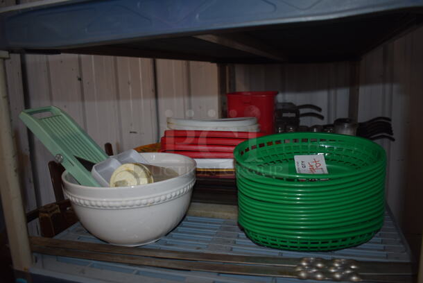 ALL ONE MONEY! Tier Lot of Various Items Including Cast Iron Skillets, Poly Food Baskets and Utensils - Image 6 of 6