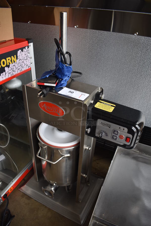 LIKE NEW! Avantco 20 lb. Stainless Steel Commercial Countertop Vertical Hybrid Electric/Manual Sausage Stuffer. 120 Volts, 1 Phase. 19.5x12.5x34. Tested and Working! - Image 2 of 8
