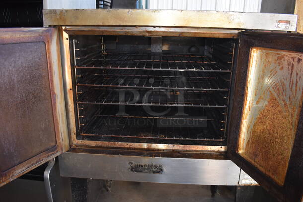Hobart Stainless Steel Commercial Natural Gas Powered Full Size Convection Oven w/ View Through Doors, Metal Oven Racks and Thermostatic Controls on Metal Legs. 40x32x58 - Image 3 of 6