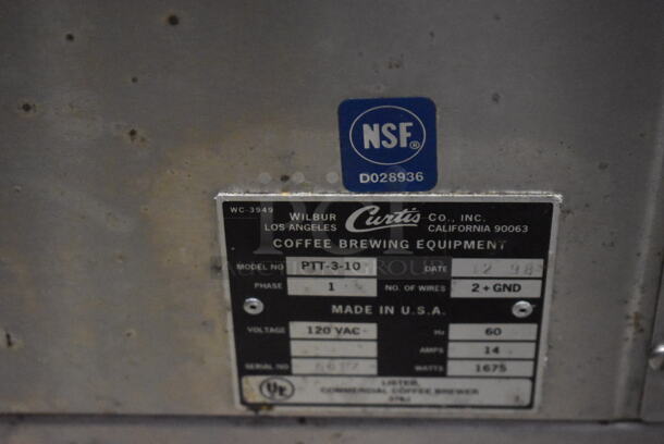 Curtis PTT-3-10 Stainless Steel Commercial Countertop Iced Tea Machine w/ Beverage Holder Dispenser. No Lid. 120 Volts, 1 Phase. 13x22x29 - Image 5 of 7