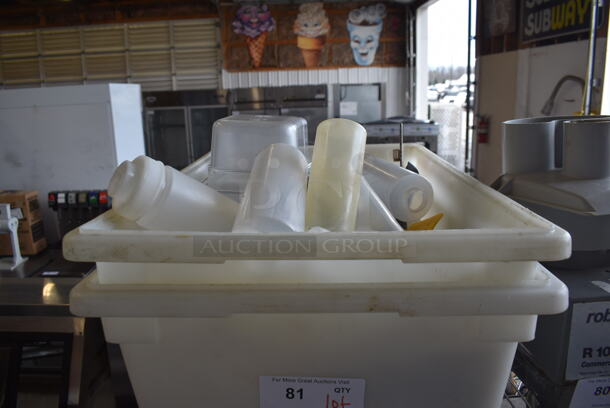 ALL ONE MONEY! Lot of Various Items Including Poly Condiment Bottles and Drop In Bins in 2 Large Poly Bins