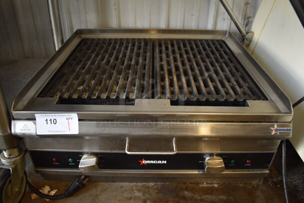 Omcan Stainless Steel Commercial Countertop Electric Powered Charbroiler Grill. 208-250 Volts, 1 Phase. 26.5x24x12