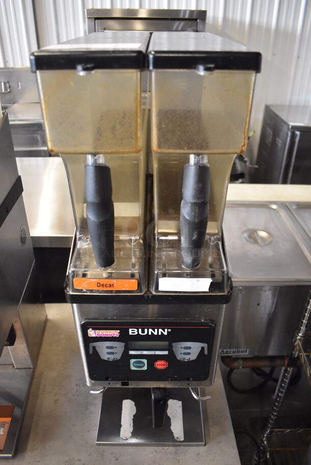 2012 Bunn MHG Stainless Steel Commercial Countertop 2 Hopper Coffee Bean Grinder. 120 Volts, 1 Phase. 9x17x29. Tested and Working!