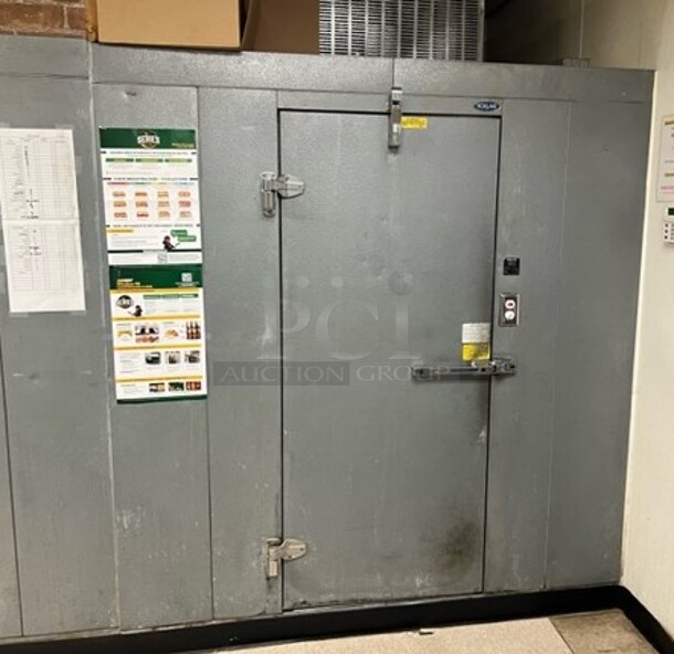 Norlake 6'x8'x6.5' SELF CONTAINED Walk In Freezer Box w/ Floor, Copeland RS64C1E-CAV-100 208/230 Volt, 1 Phase Compressor and Norlake CPB075DC-A 208-230 Volt, 1 Phase Condenser. Picture of the Unit Before Removal Is Included In the Listing.