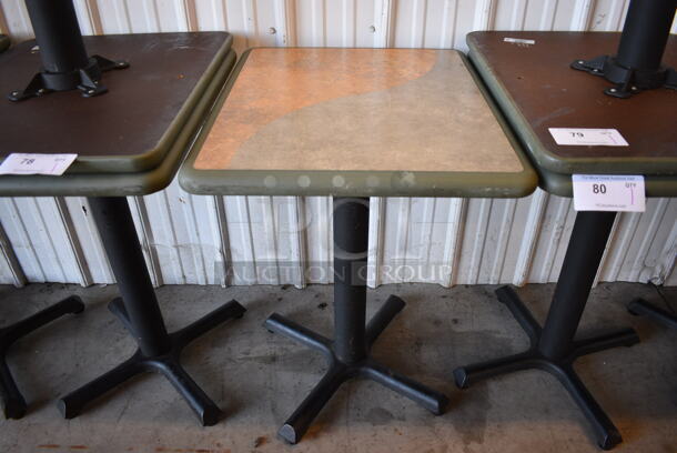 2 Green Gray Tan Dining Table on Black Metal Table Base. Stock Picture - Cosmetic Condition May Vary. 20x24x30. 2 Times Your Bid!