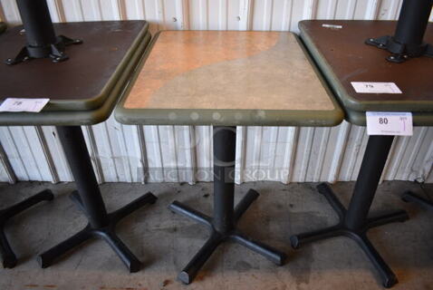 2 Green Gray Tan Dining Table on Black Metal Table Base. Stock Picture - Cosmetic Condition May Vary. 20x24x30. 2 Times Your Bid!