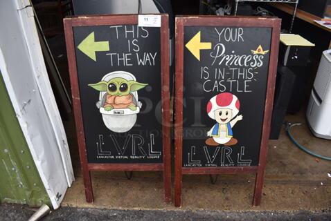 2 Custom Hand Painted Wood A Frame Sidewalk Signs. 2 Times Your Bid!