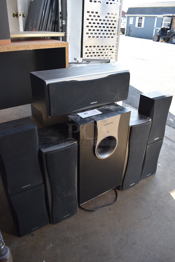 Onkyo SKW-550 Subwoofer w/ Onkyo HT-R550 AV Receiver, SKB-550, 2 SKM-550S, SKC-550C and 2 SKF-550F Speakers. 6.5x8x17, 17x6.5x8, 11x16x19, 6x4x10.5 - Image 3 of 11