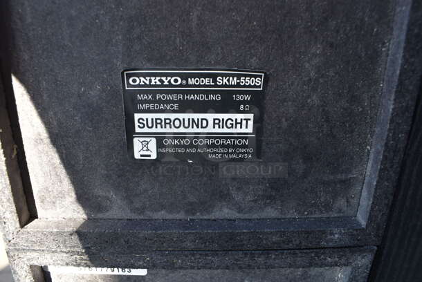 Onkyo SKW-550 Subwoofer w/ Onkyo HT-R550 AV Receiver, SKB-550, 2 SKM-550S, SKC-550C and 2 SKF-550F Speakers. 6.5x8x17, 17x6.5x8, 11x16x19, 6x4x10.5 - Image 4 of 11