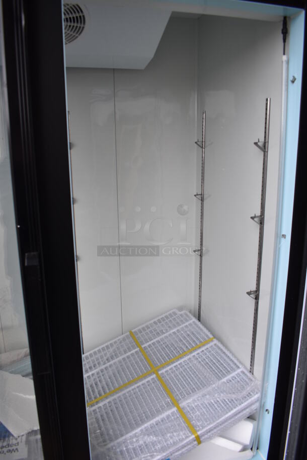 BRAND NEW SCRATCH AND DENT! Avantco 178GDC49FHCB Metal Commercial 2 Door Reach Freezer Merchandiser w/ LED Lighting and Poly Coated Racks on Commercial Casters. 115 Volts, 1 Phase. 53x32x84. Tested and Working! - Image 6 of 8