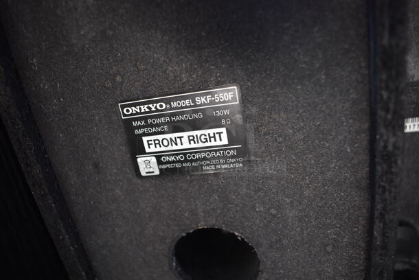Onkyo SKW-550 Subwoofer w/ Onkyo HT-R550 AV Receiver, SKB-550, 2 SKM-550S, SKC-550C and 2 SKF-550F Speakers. 6.5x8x17, 17x6.5x8, 11x16x19, 6x4x10.5 - Image 7 of 11
