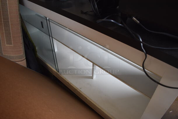 Custom Crafted White and Black POS Counter w/ Glass Front, sliding glass doors and Phillip Hue strip lights. 86x26x40 - Image 6 of 7